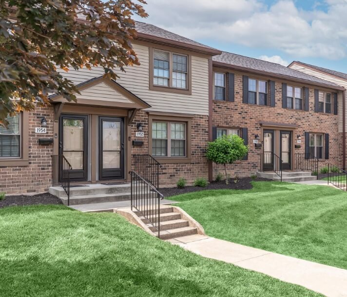 Apartment building exterior with lawn