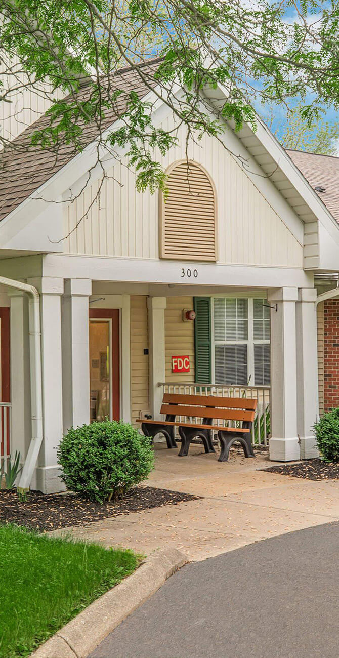 Apartment entrance with bench