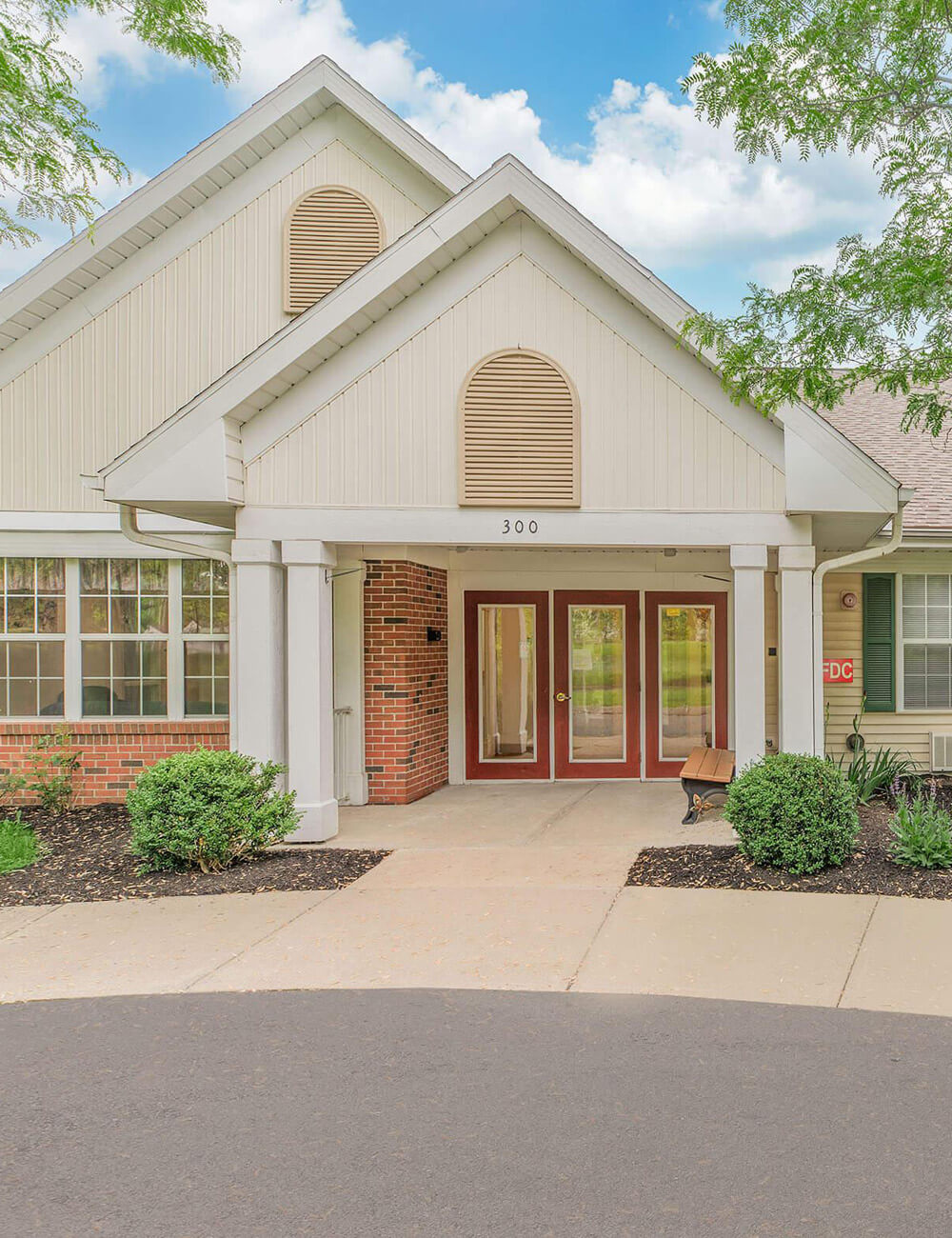 Building entrance with glass doors
